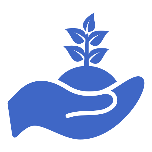 Icon of a hand holding a plant growing